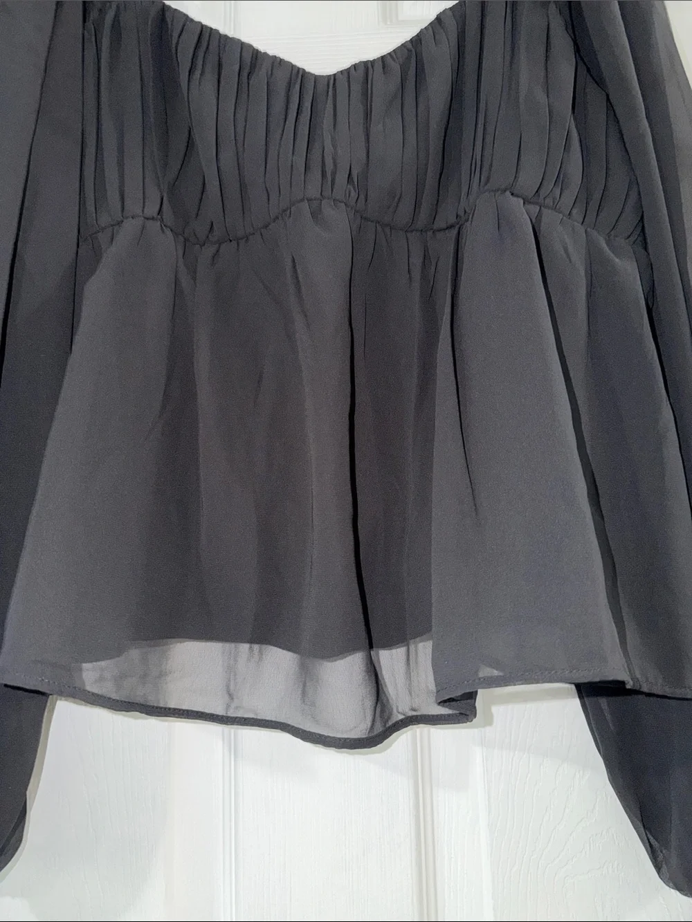 Abercrombie & Fitch Black Sheer Long-Sleeve Peplum Blouse